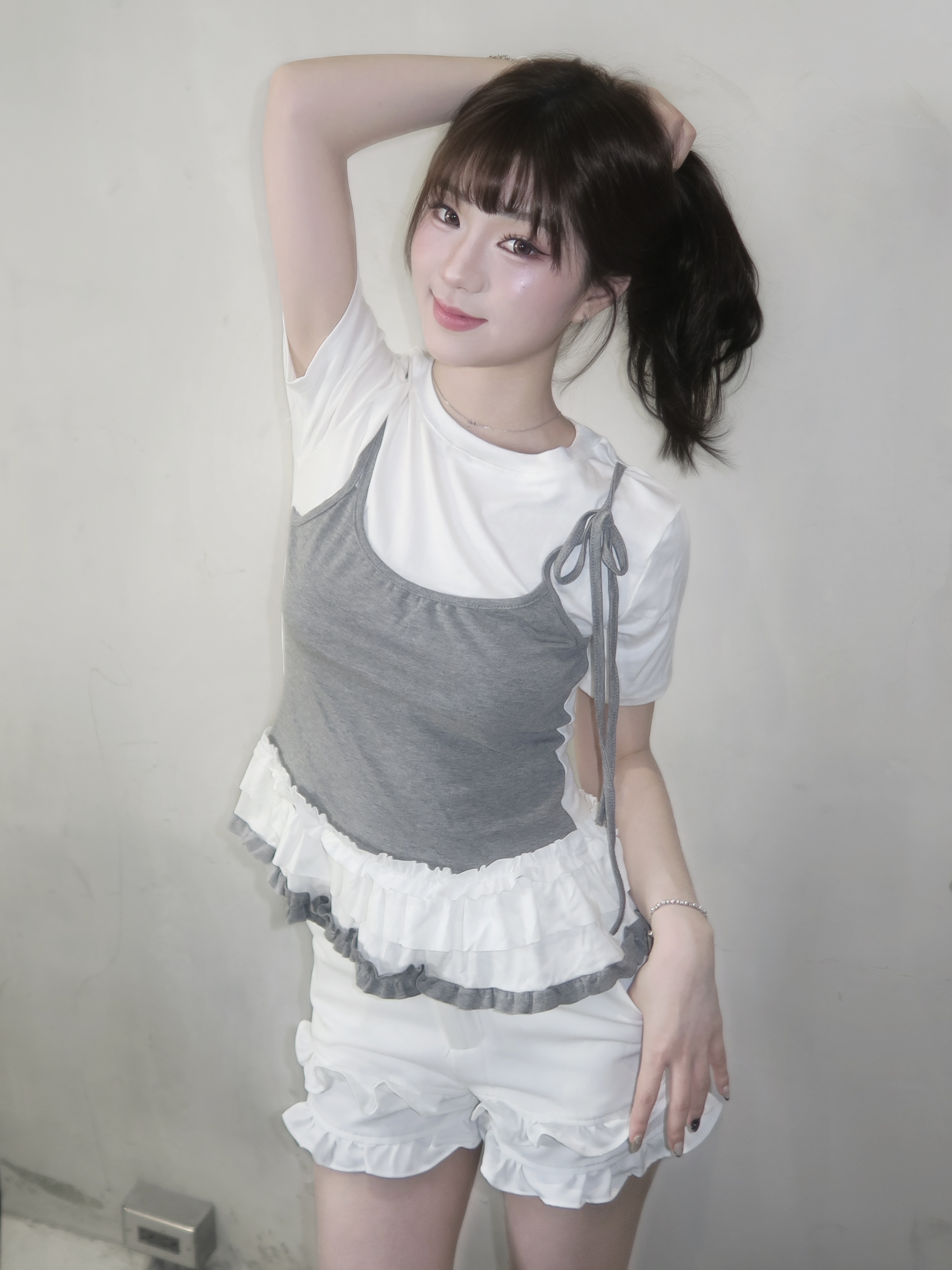 #T0613芭蕾風假兩件拼色短袖（3colors)