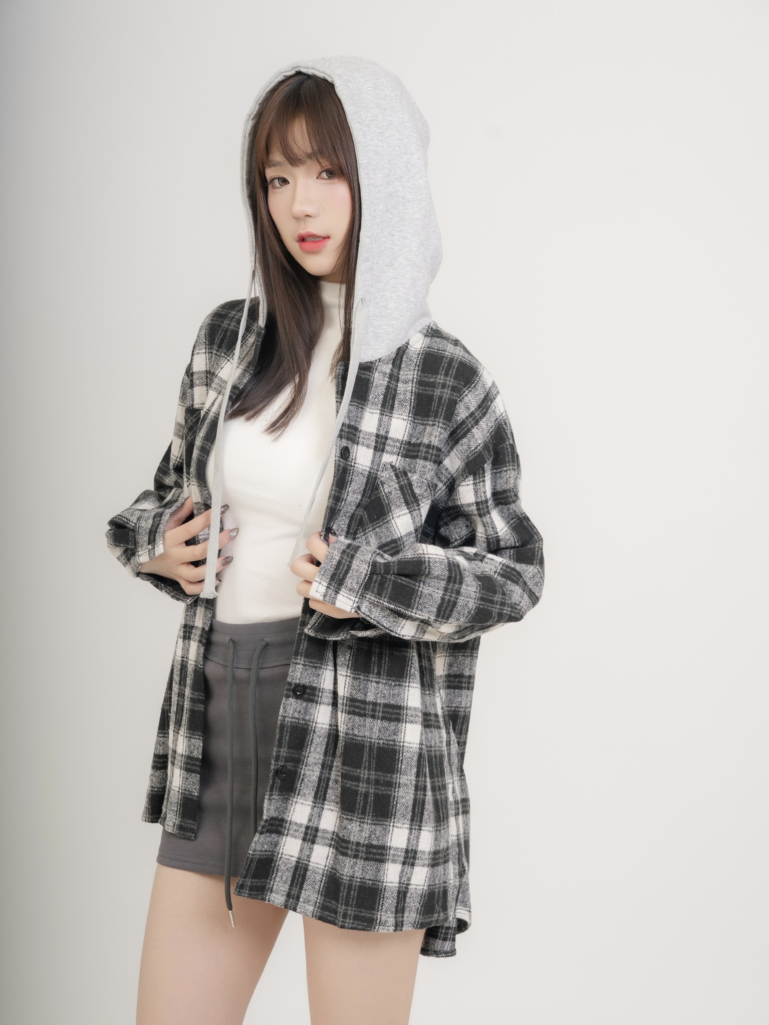 #J0701格子連帽外套上衣