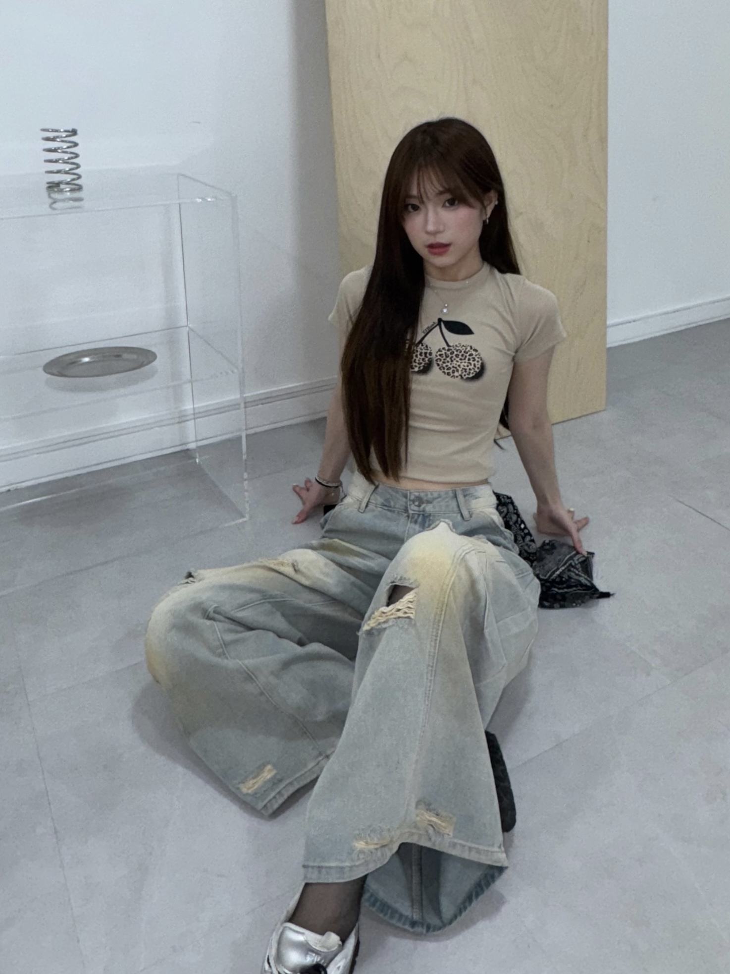 #B0902美式復古刷色彎刀褲（附變形蟲頭巾）