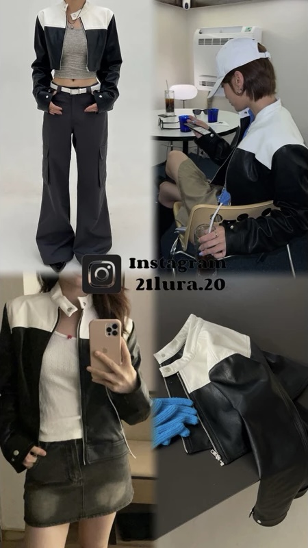 #J2408 復古雙色鈕扣短版外套