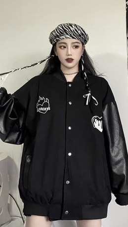 #J2420復古愛心皮衣拼接棒球外套 男女都可以