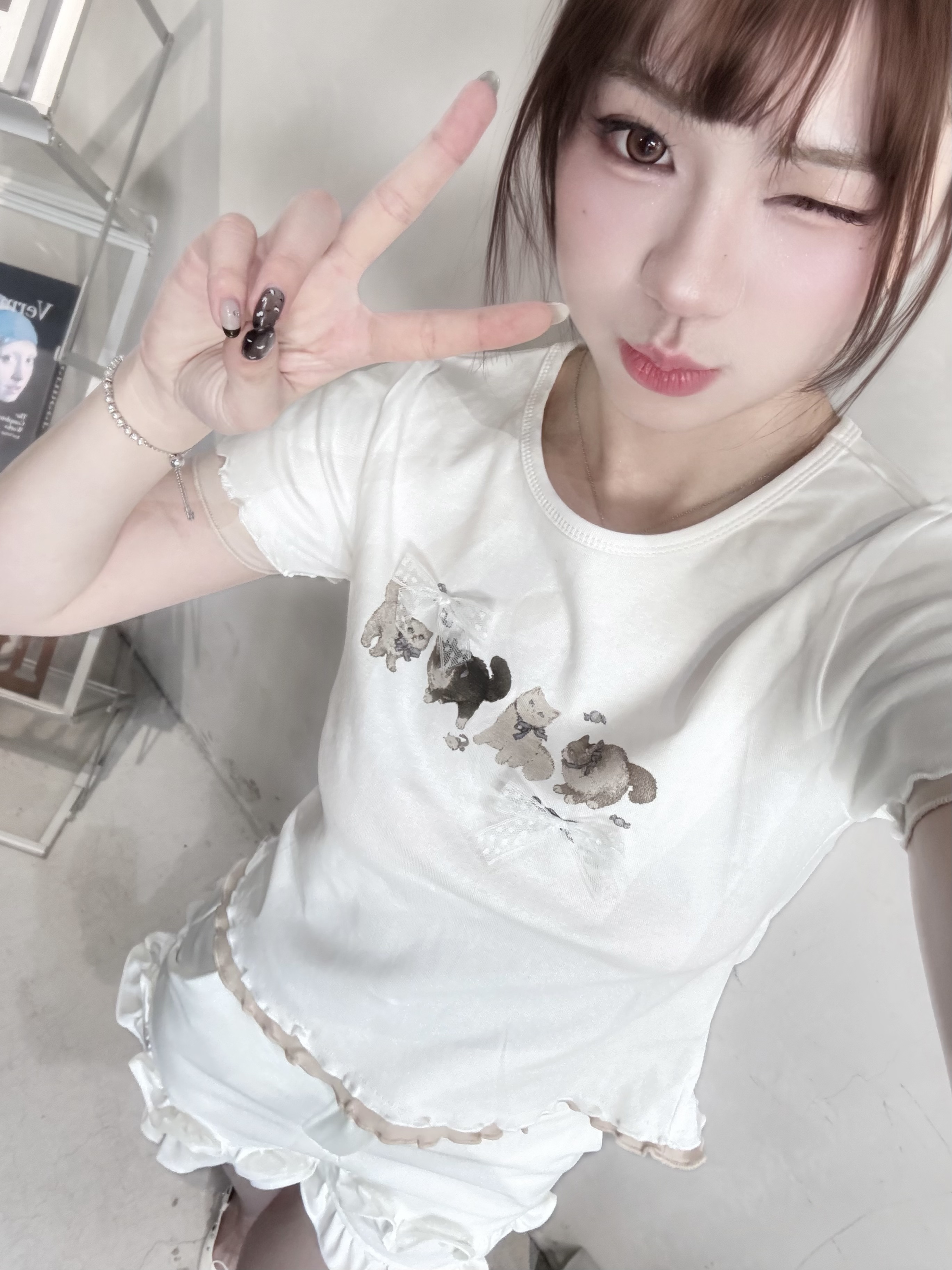#T0611假兩件拼色小貓咪T恤（2colors)