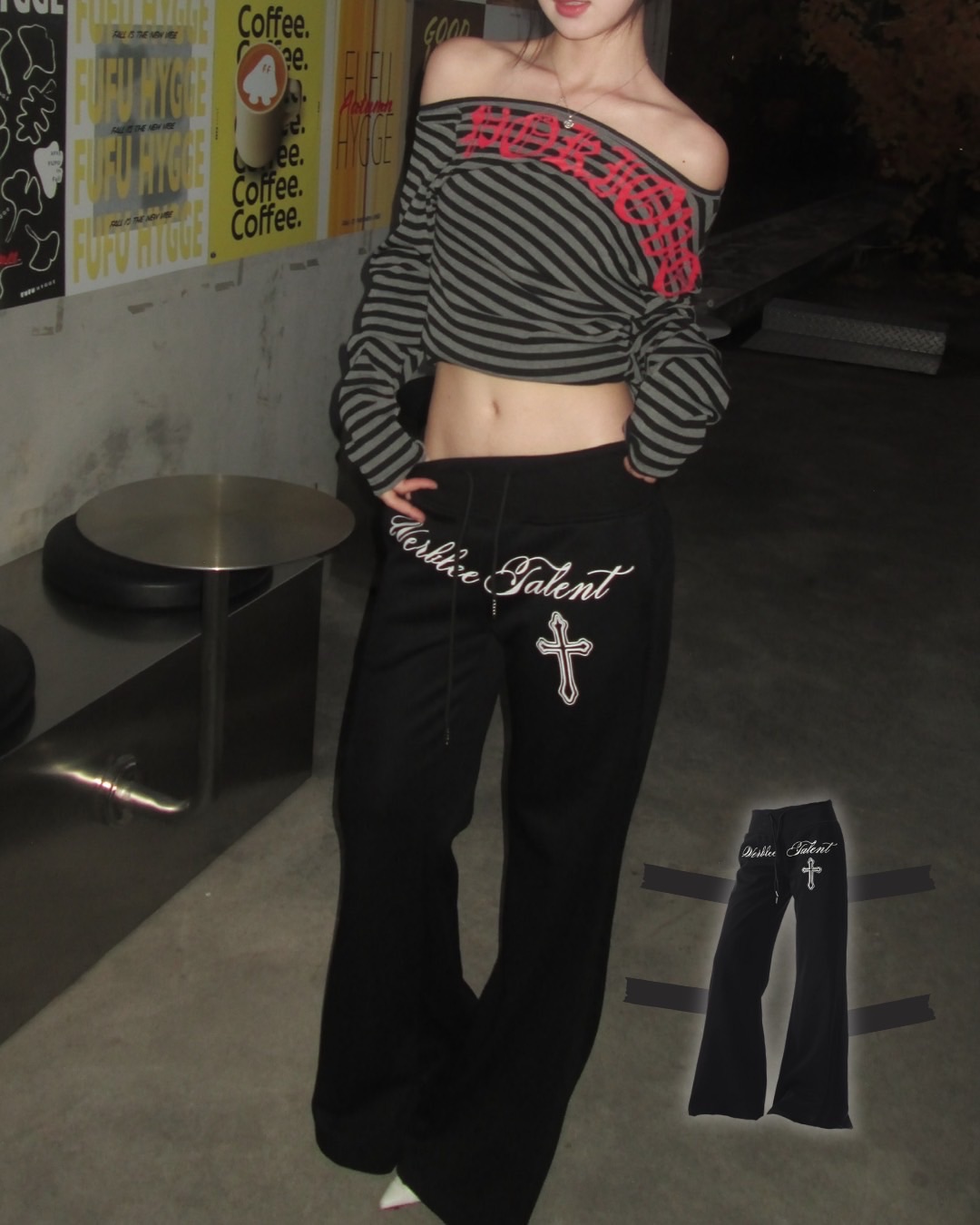 #B1010美式抽繩綁帶喇叭棉褲（2colors)