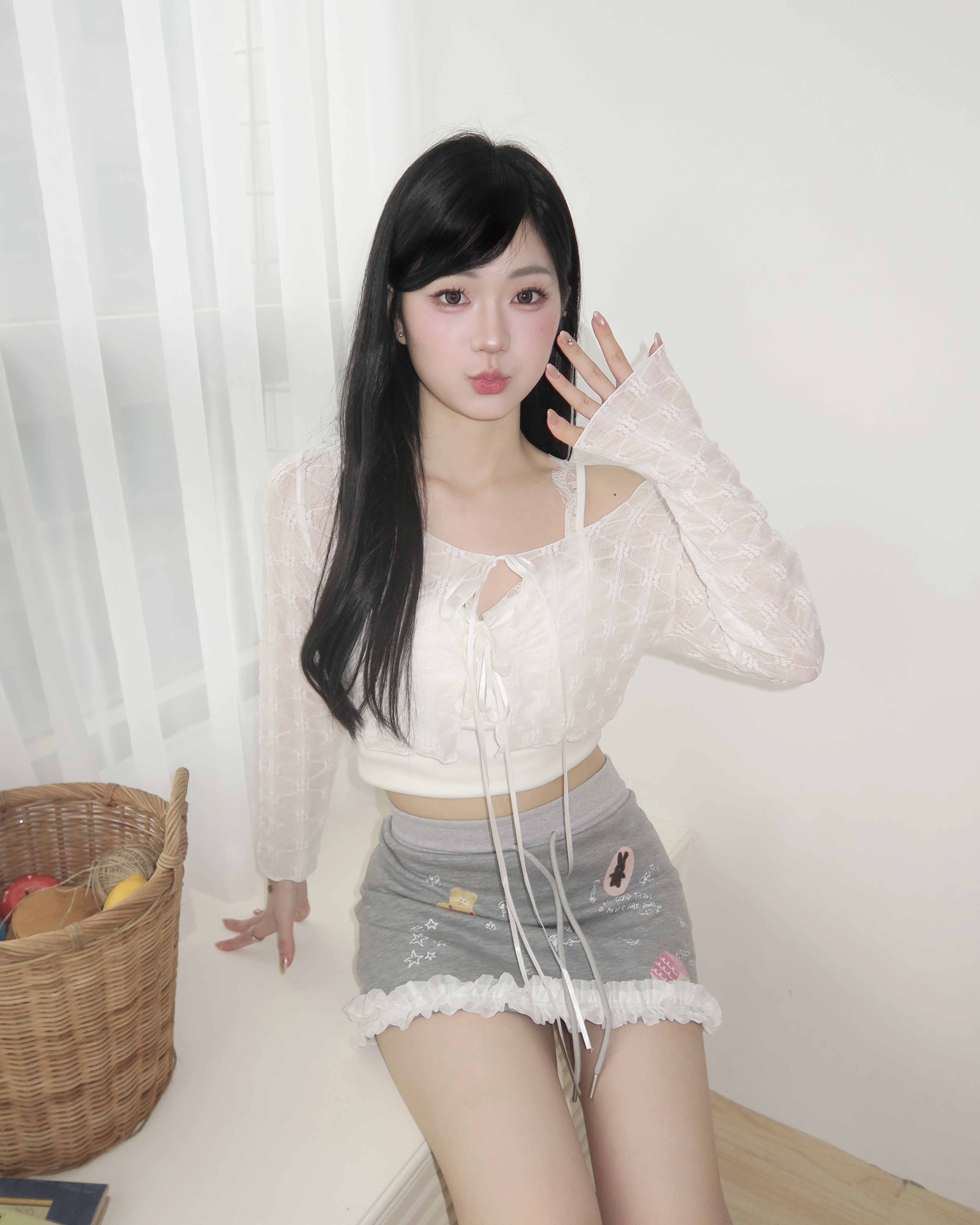 #S0401可愛印花泡泡可愛短裙