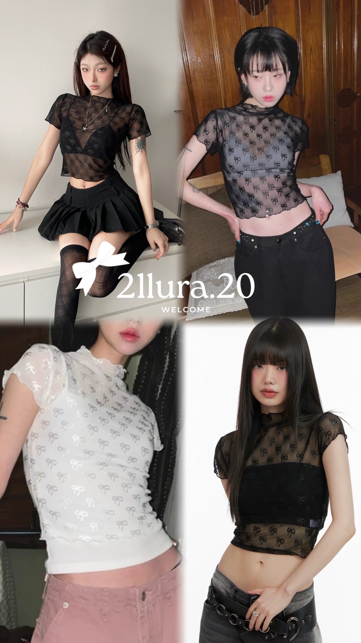 #T0420蝴蝶結短袖網紗上衣