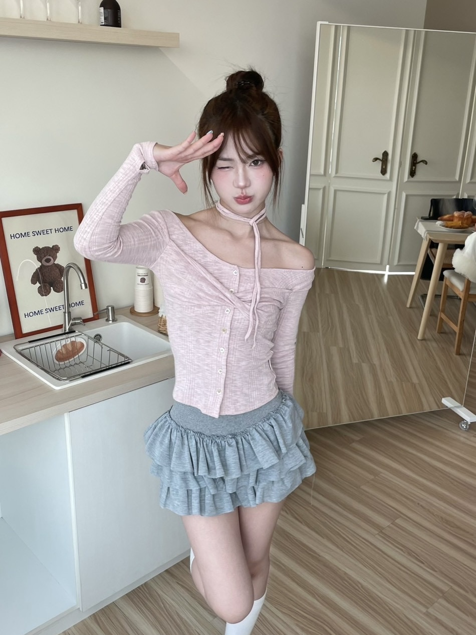 #T1007綁帶掛脖設計感純欲風上衣