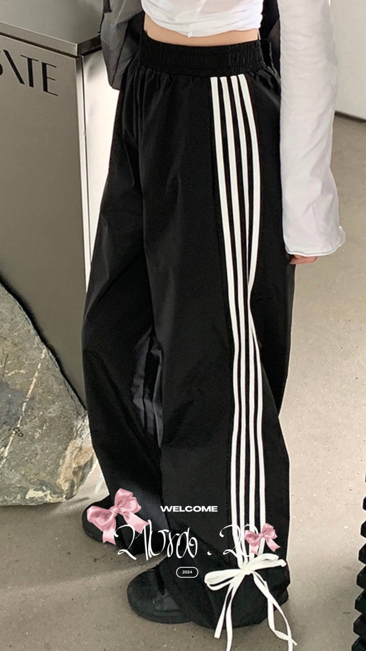 #B0604蝴蝶結綁帶運動褲