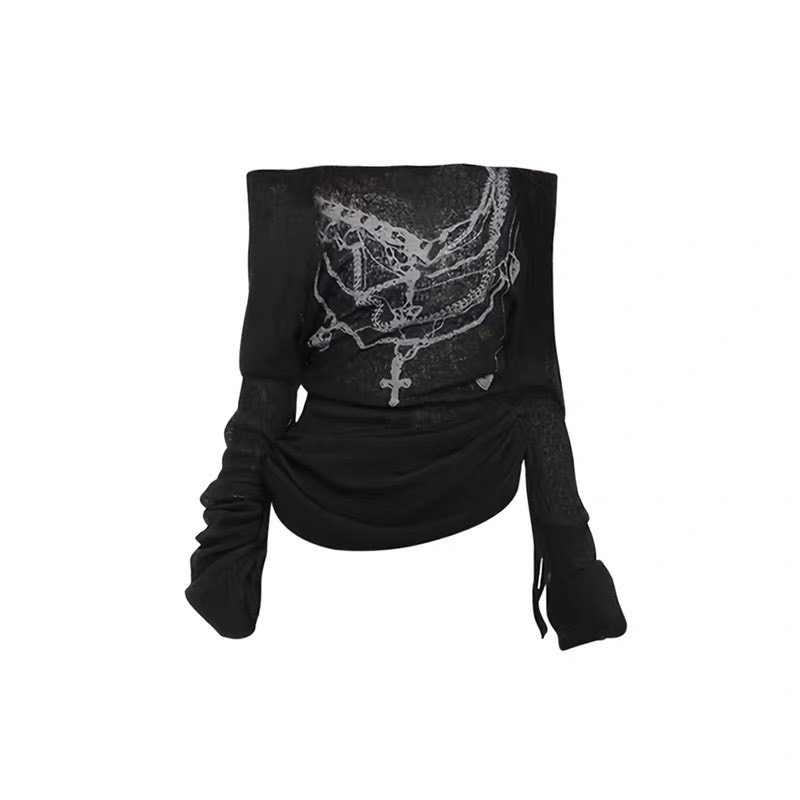 #T0904 Y2K美式復古透視上衣