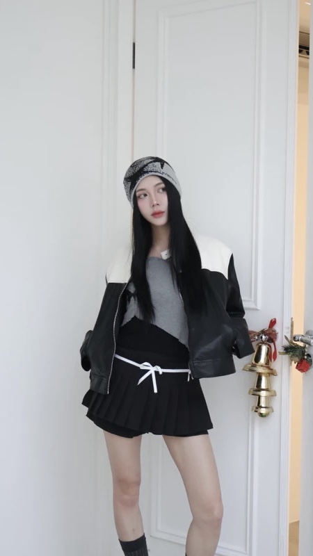 #J2408 復古雙色鈕扣短版外套