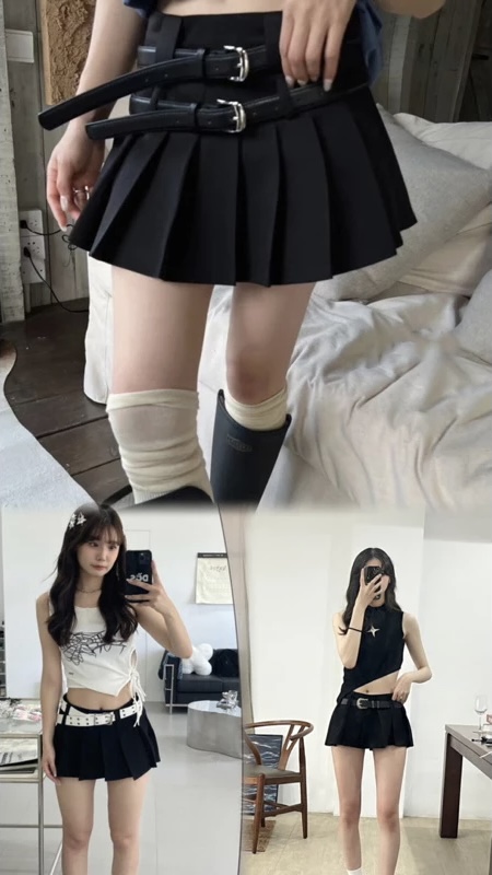 #S2410 一秒長腿辣妹防走光短裙「含皮帶1+1」