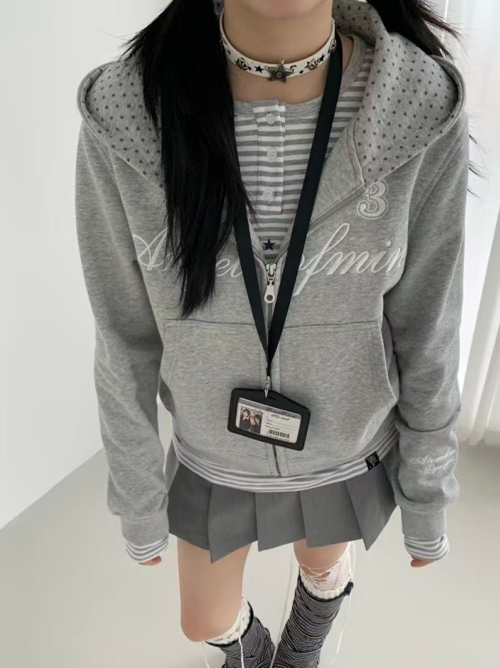 #J1010刺繡星星連帽拉鍊外套