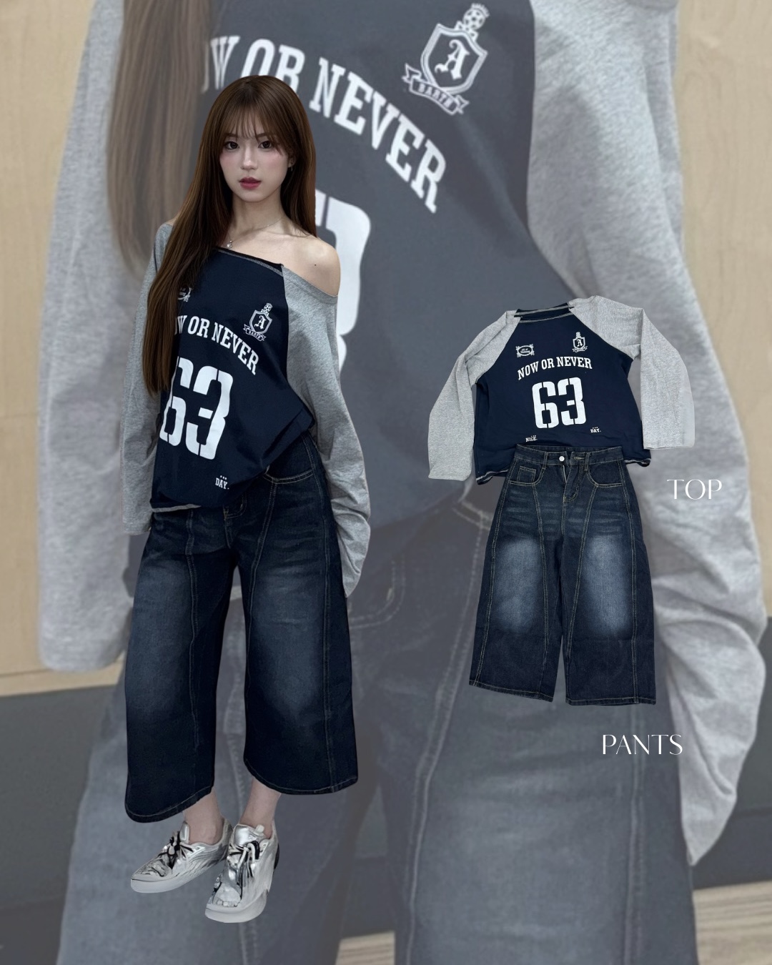 #B0901美式復古字母刺繡七分褲