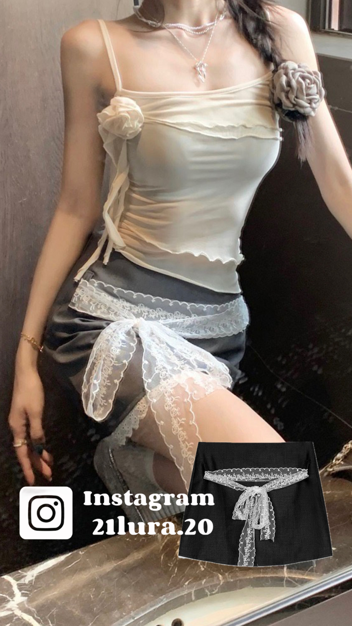 #S0402蕾絲綁帶包臀裙