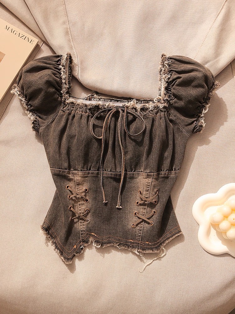 #T0906牛仔綁帶修身馬甲上衣