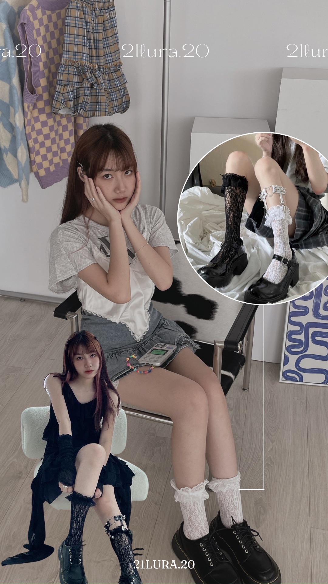 #Z1012 愛心扣環蕾絲襪