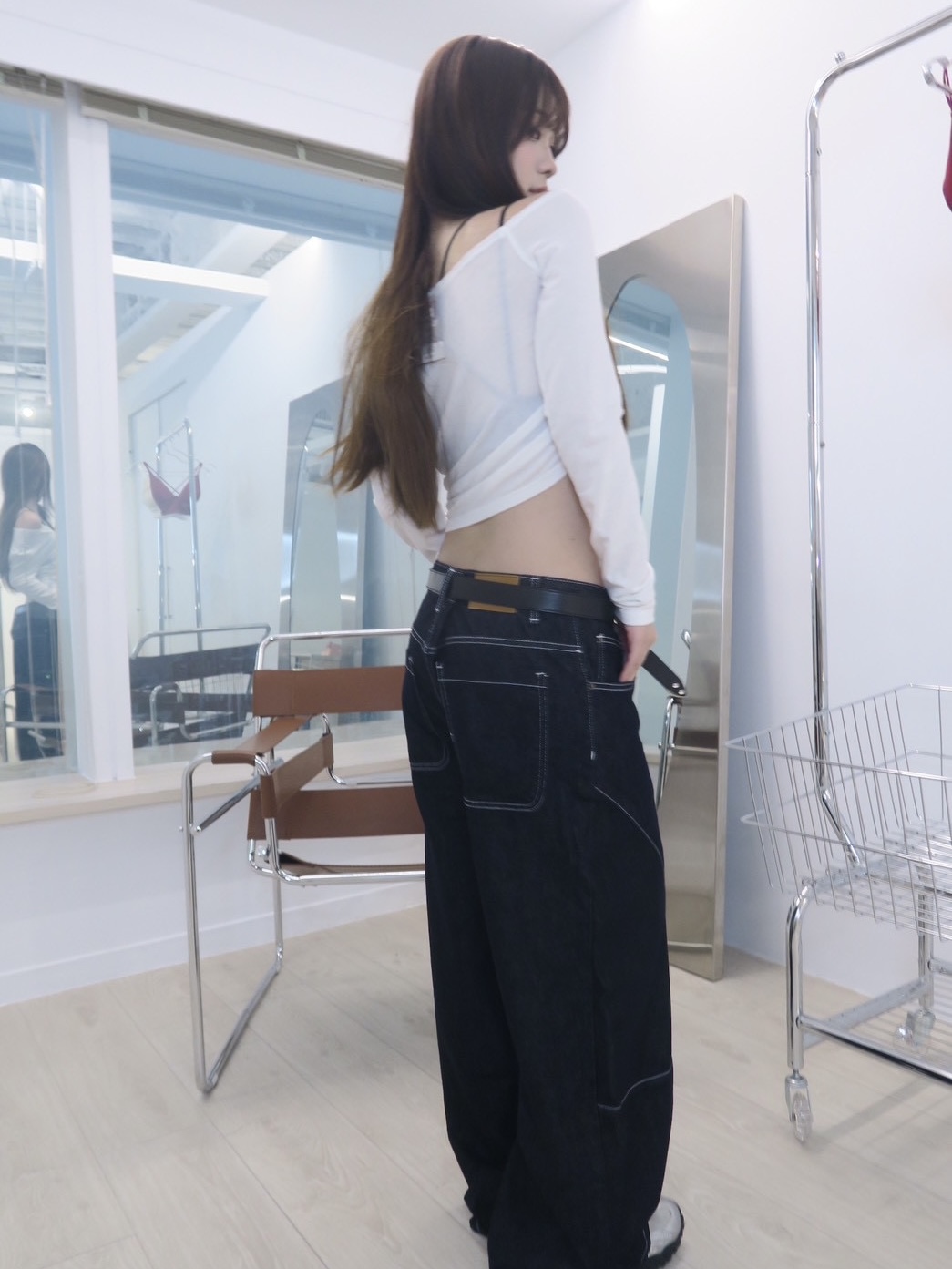 #B0907輪廓車線牛仔褲