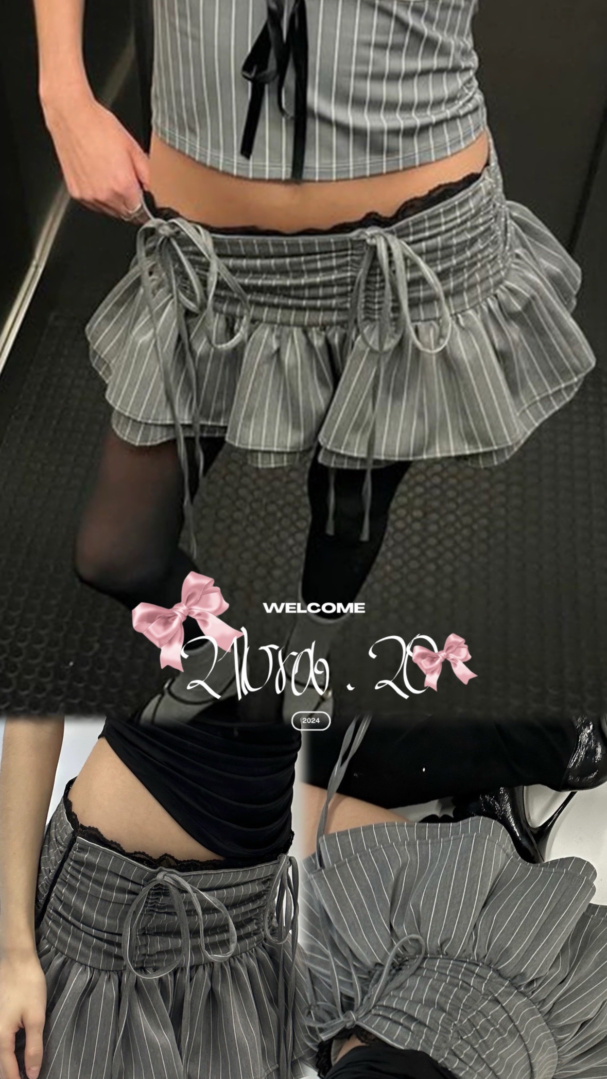 #S0606蕾絲綁帶蝴蝶結短裙