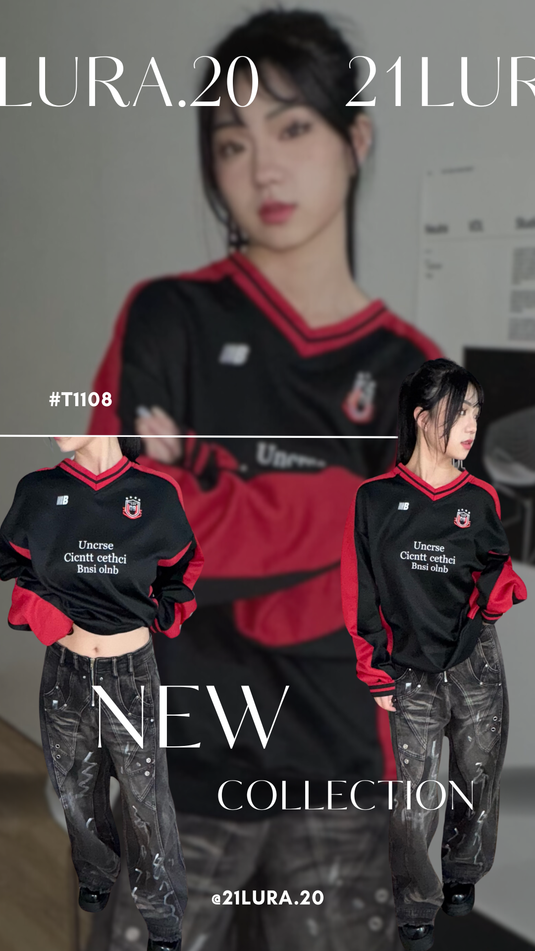 #T1108 紅黑拼接上衣