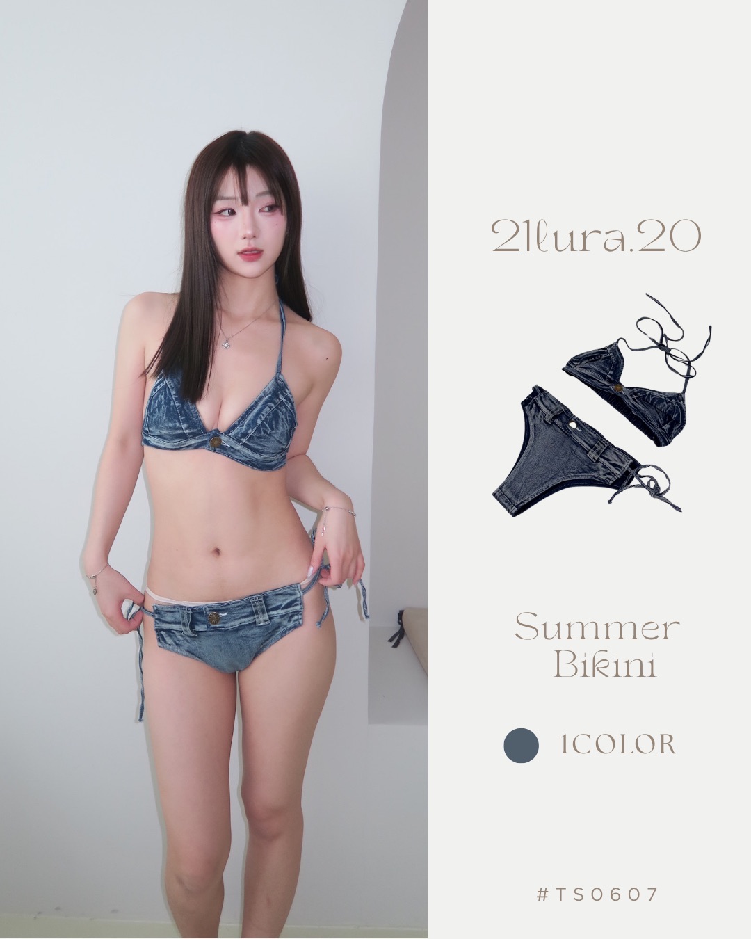#TS0607 辣妹牛仔綁帶泳裝套裝