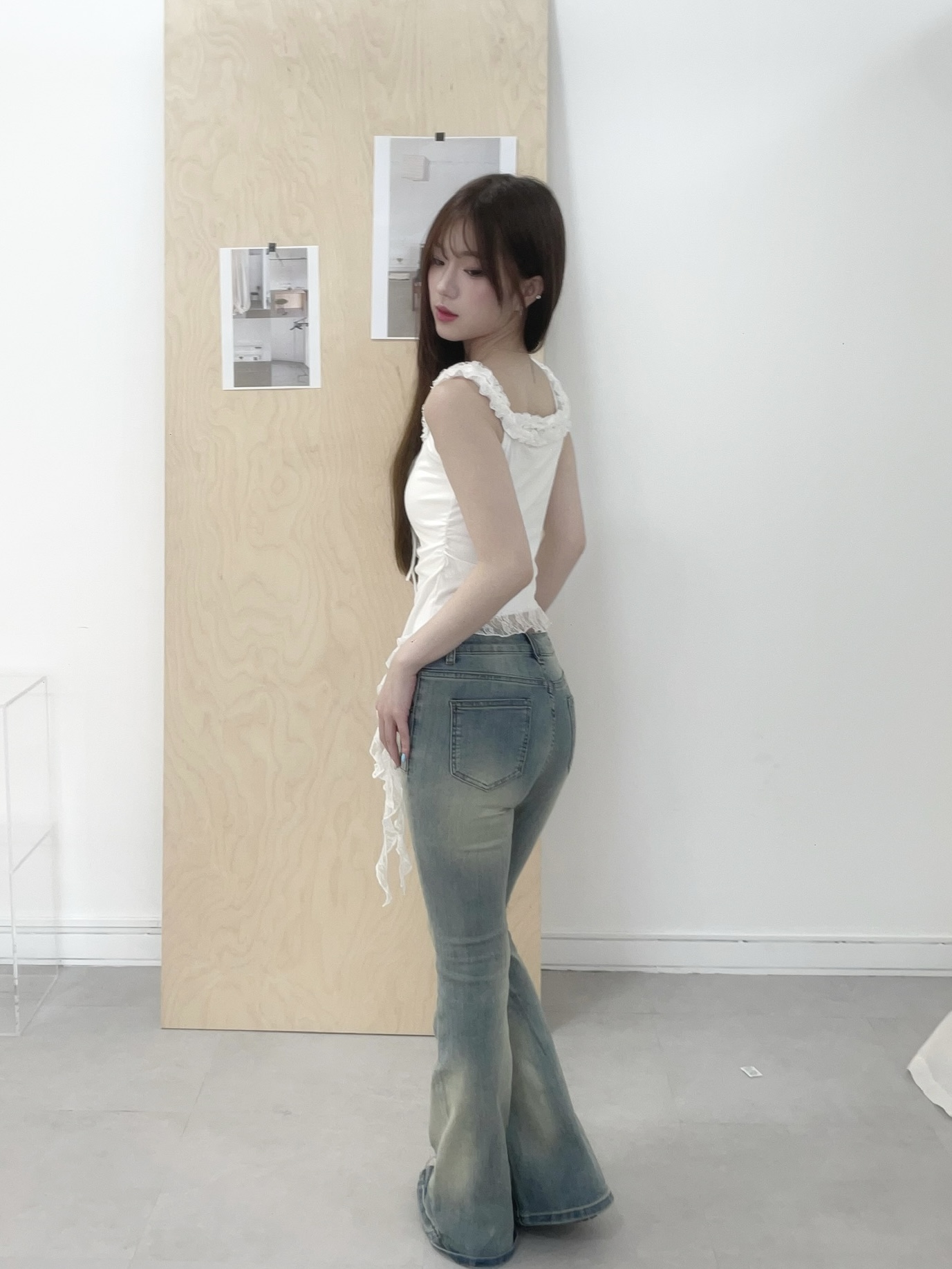 #T0907蕾絲木耳邊設計感飄帶吊帶