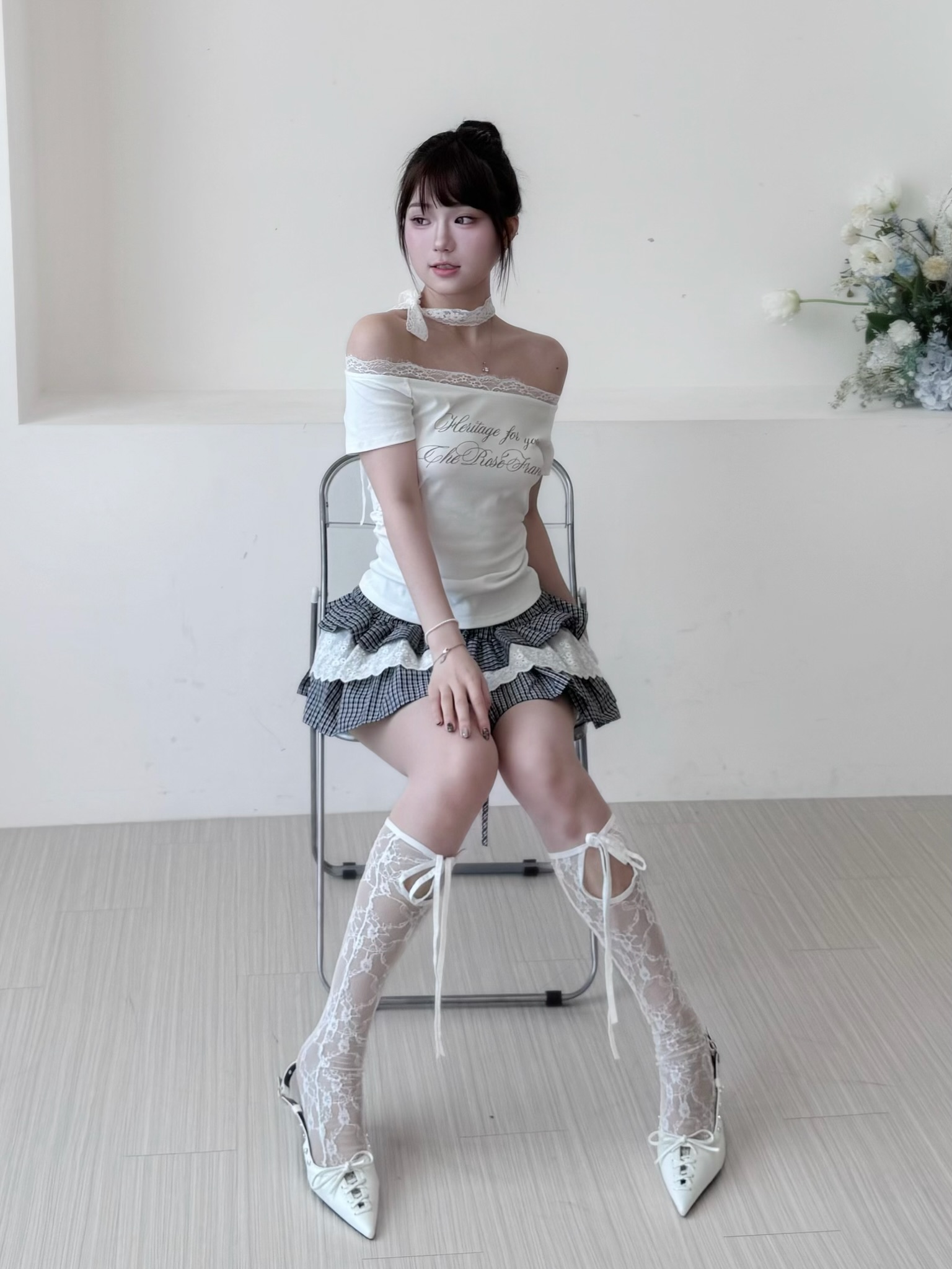 #S0603格子拼接荷葉邊蛋糕裙
