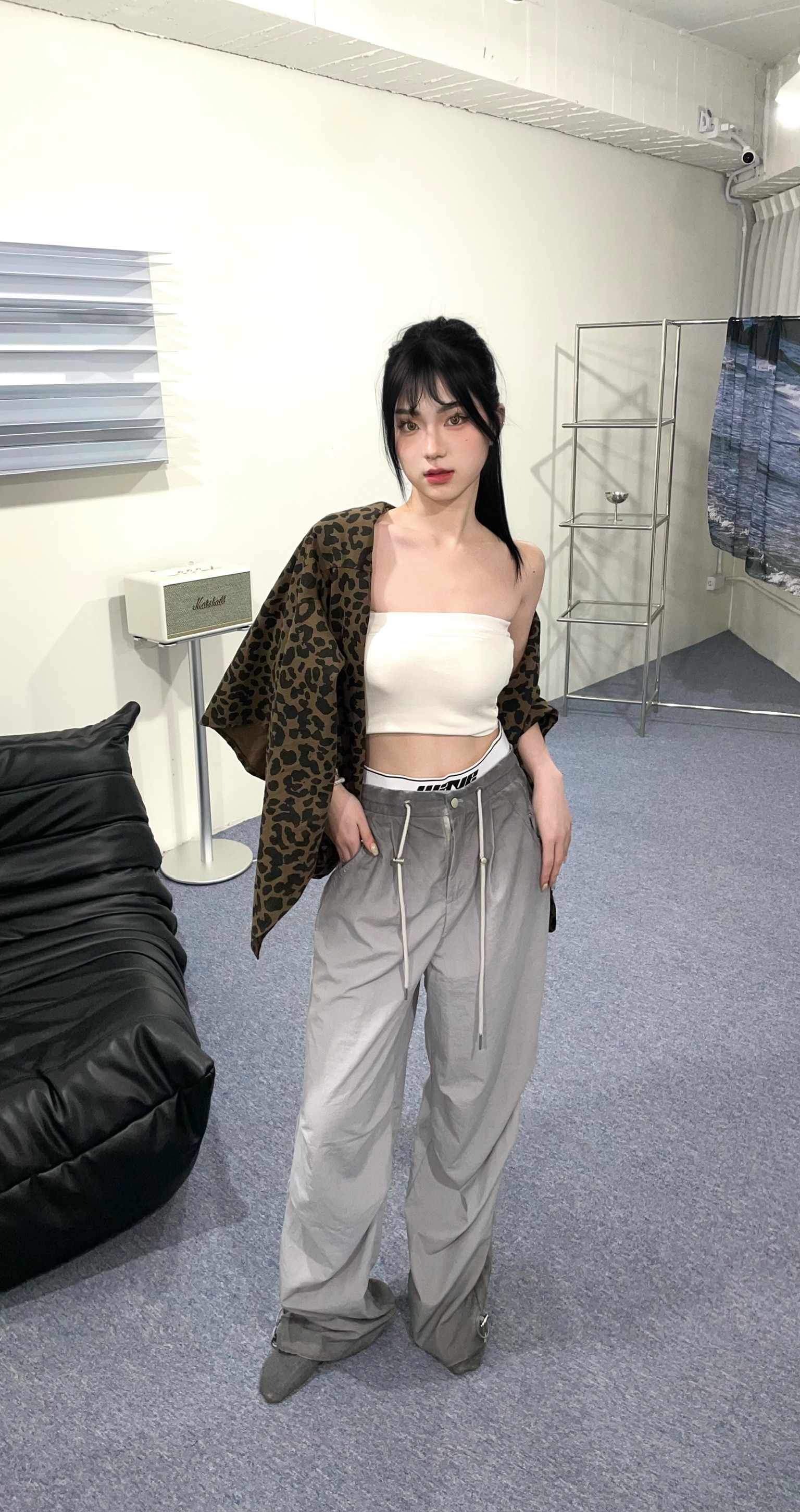 #T1104 寬鬆豹紋秋冬外套