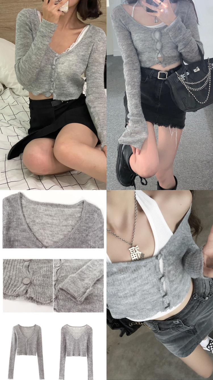 #T24125灰色短款針織衫