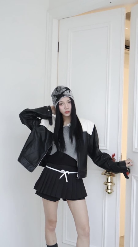 #J2408 復古雙色鈕扣短版外套