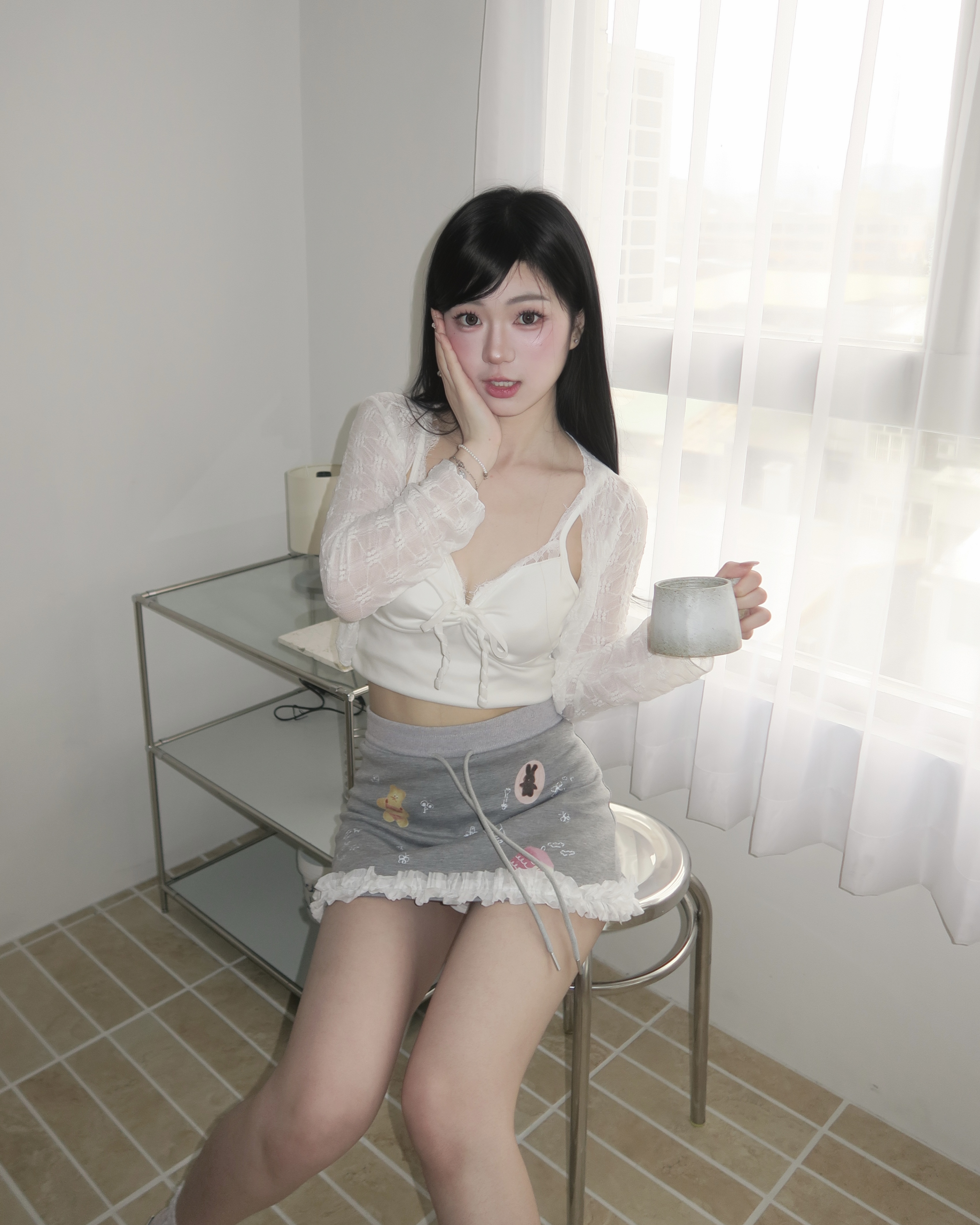 #S0401可愛印花泡泡可愛短裙