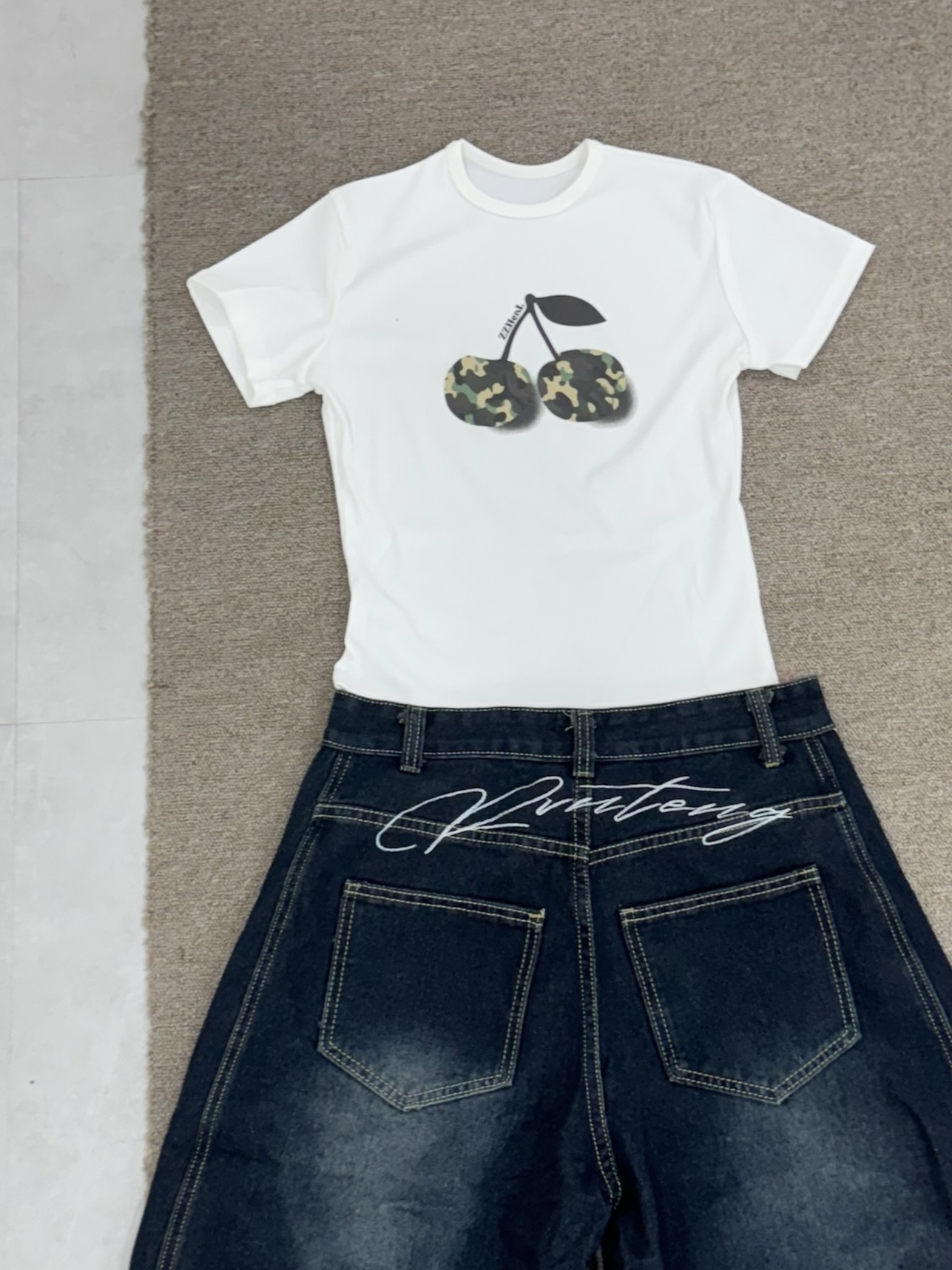 #T0910豹紋櫻桃正肩修身上衣