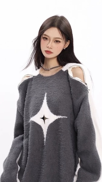 #T2497 今年冬天流行指標撞色鏤空星星 Y2K風 美式慵懶風格