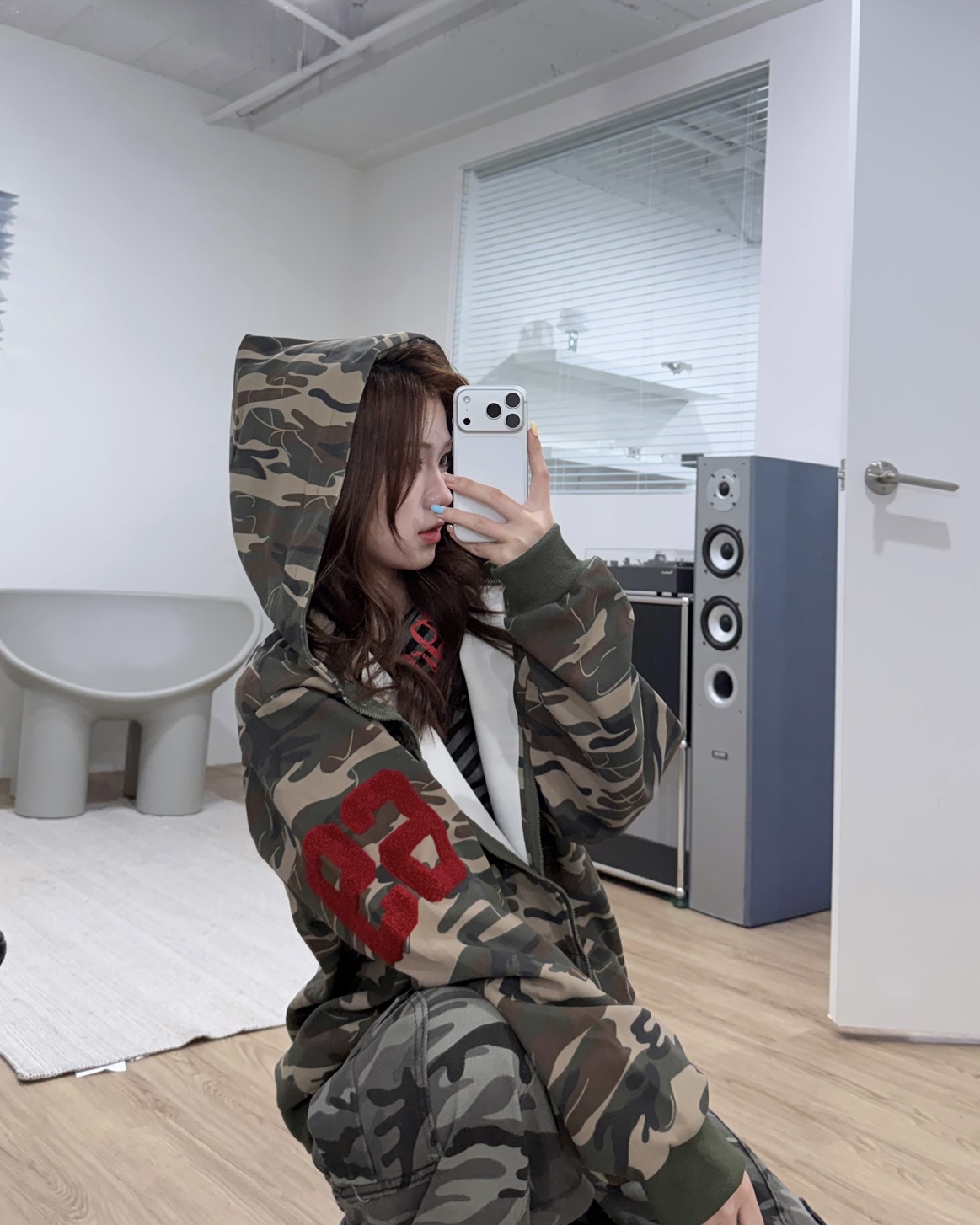 #J1008美式復古迷彩印花連帽外套