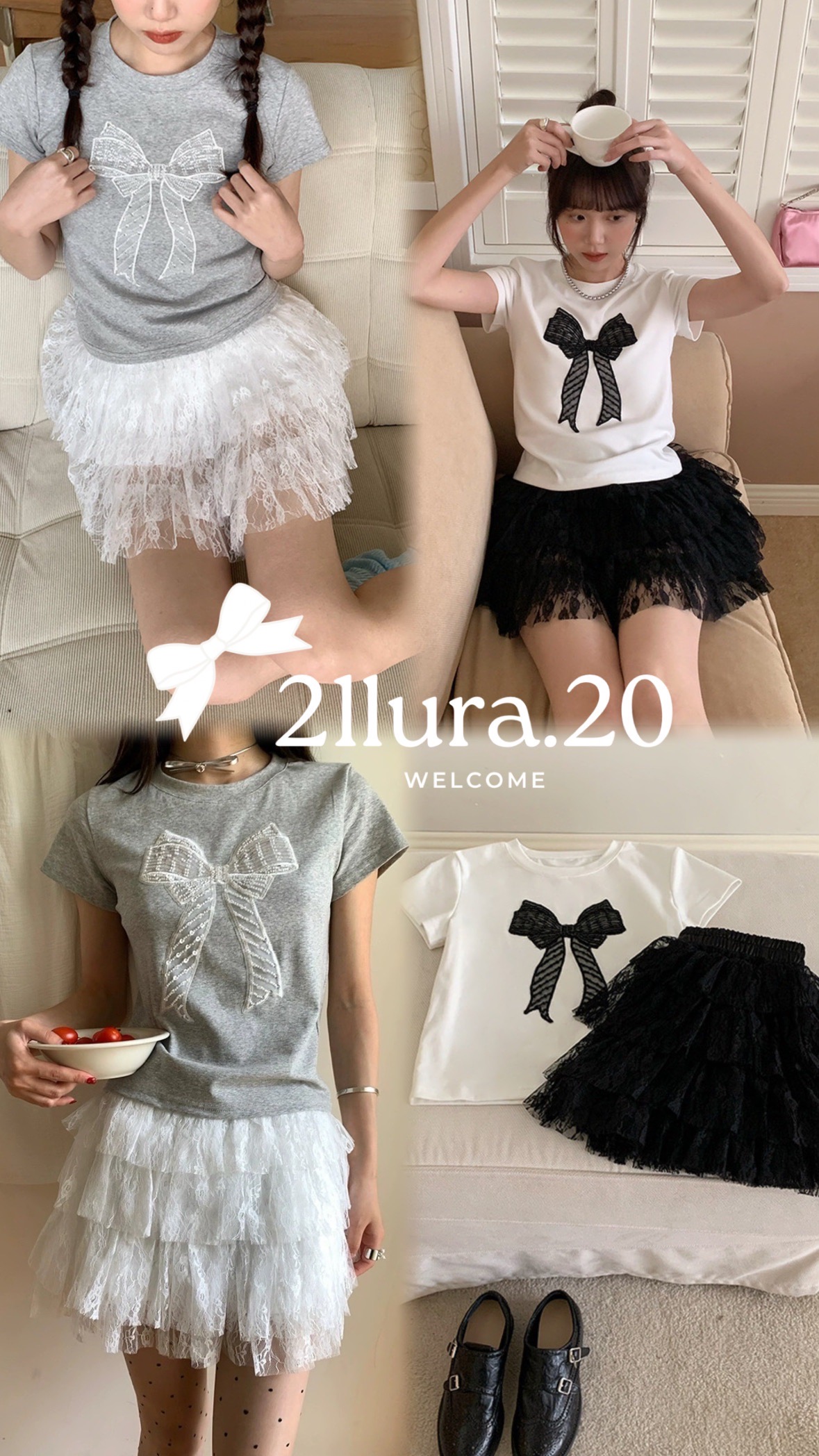 #T0405蕾絲蝴蝶結印花上衣