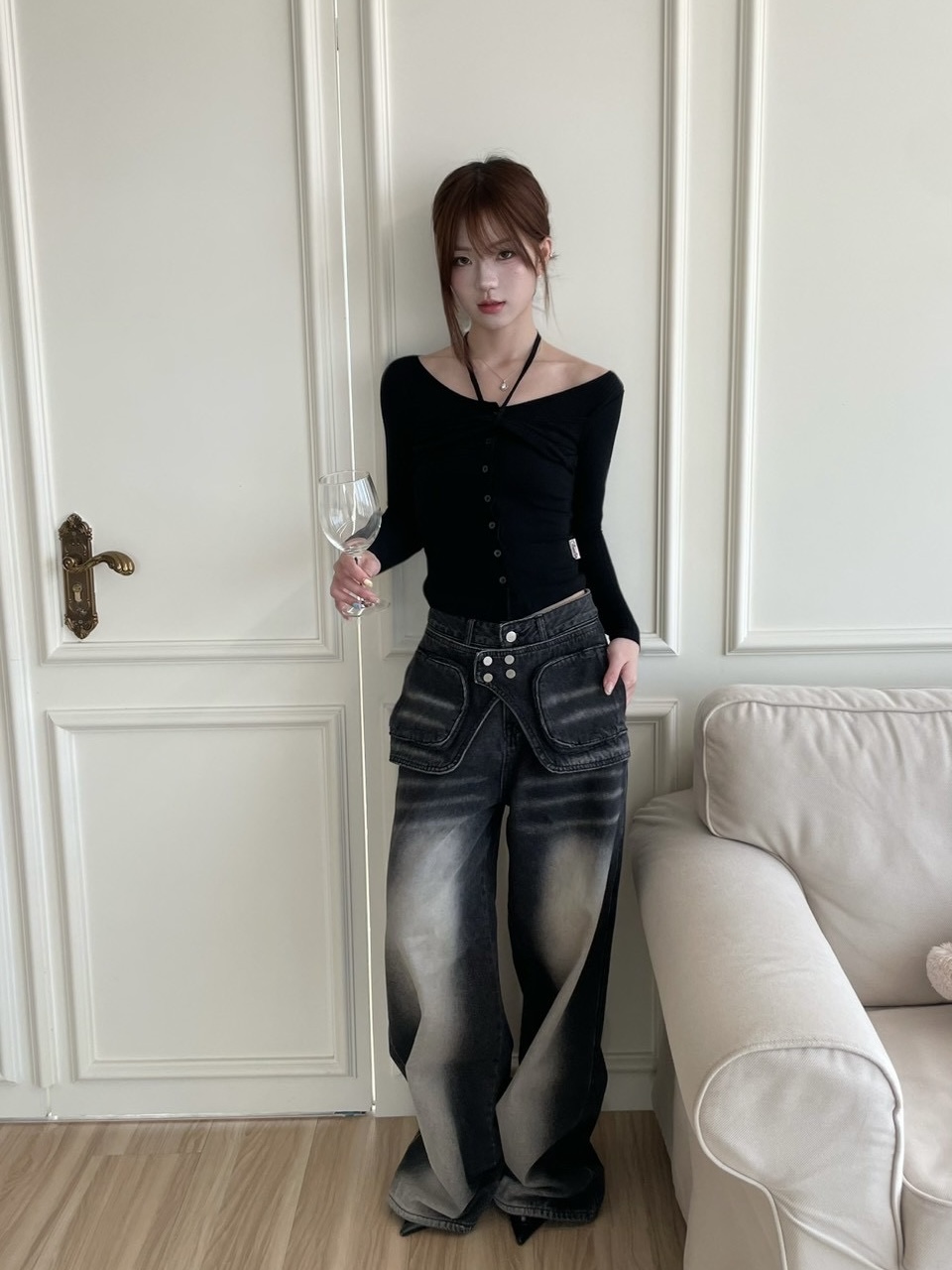 #T1007綁帶掛脖設計感純欲風上衣