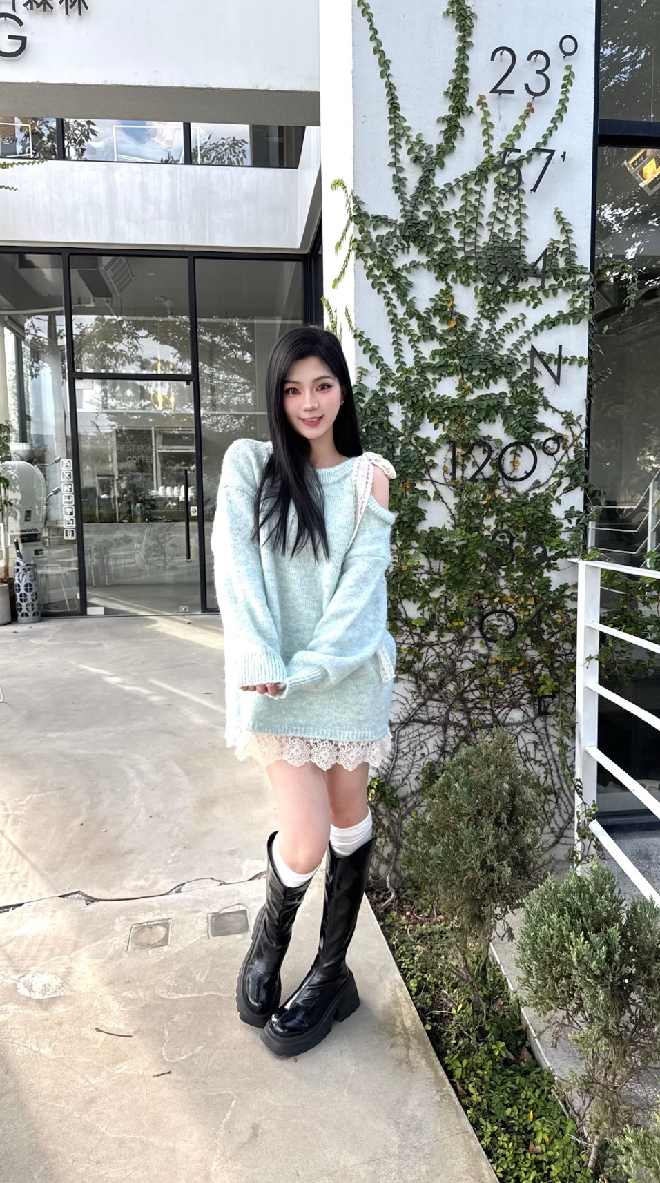 #T0101蕾絲綁帶拼接針織毛衣（2colors)