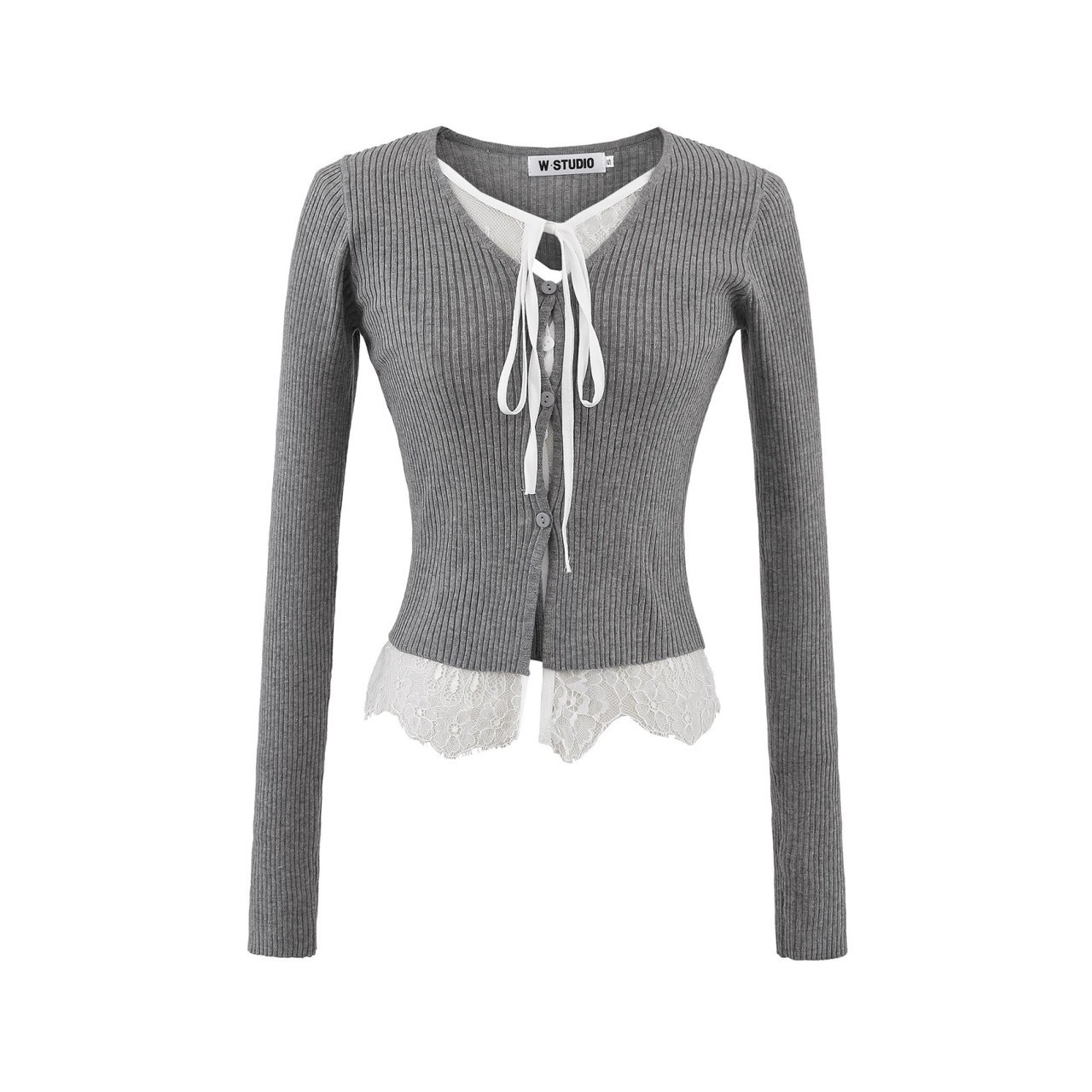 #T0901假兩件純欲風拼接蕾絲鈕扣上衣