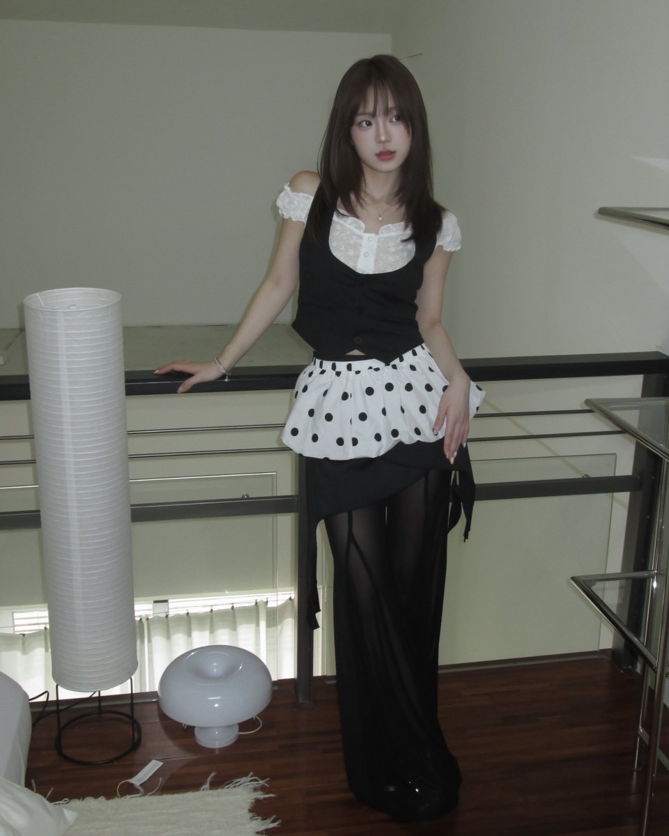 #B1009不規則飄帶設計感假兩件褲