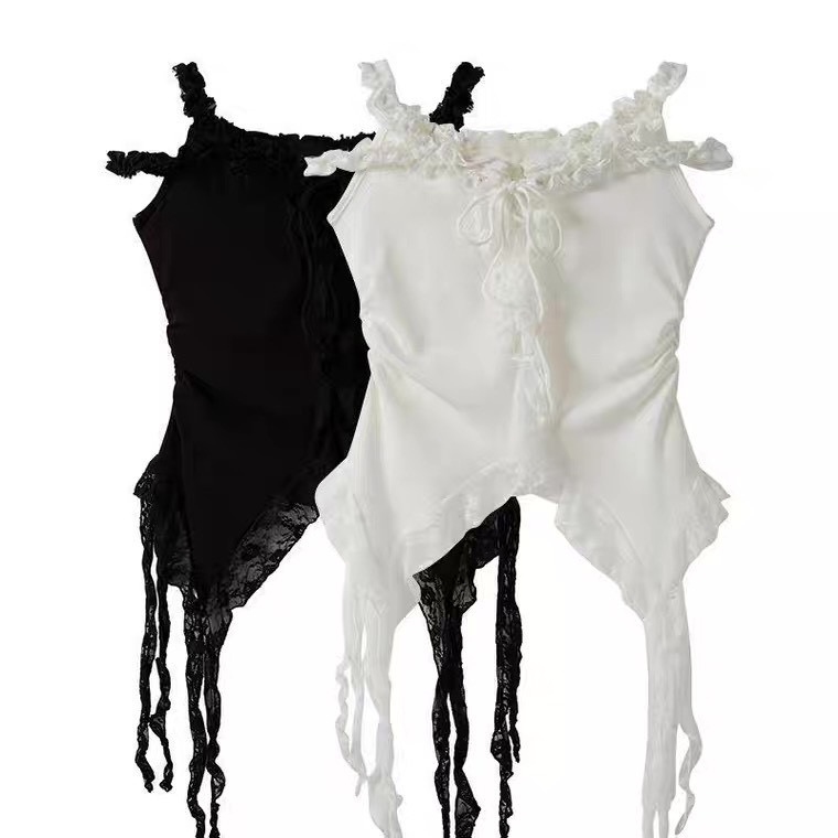 #T0907蕾絲木耳邊設計感飄帶吊帶