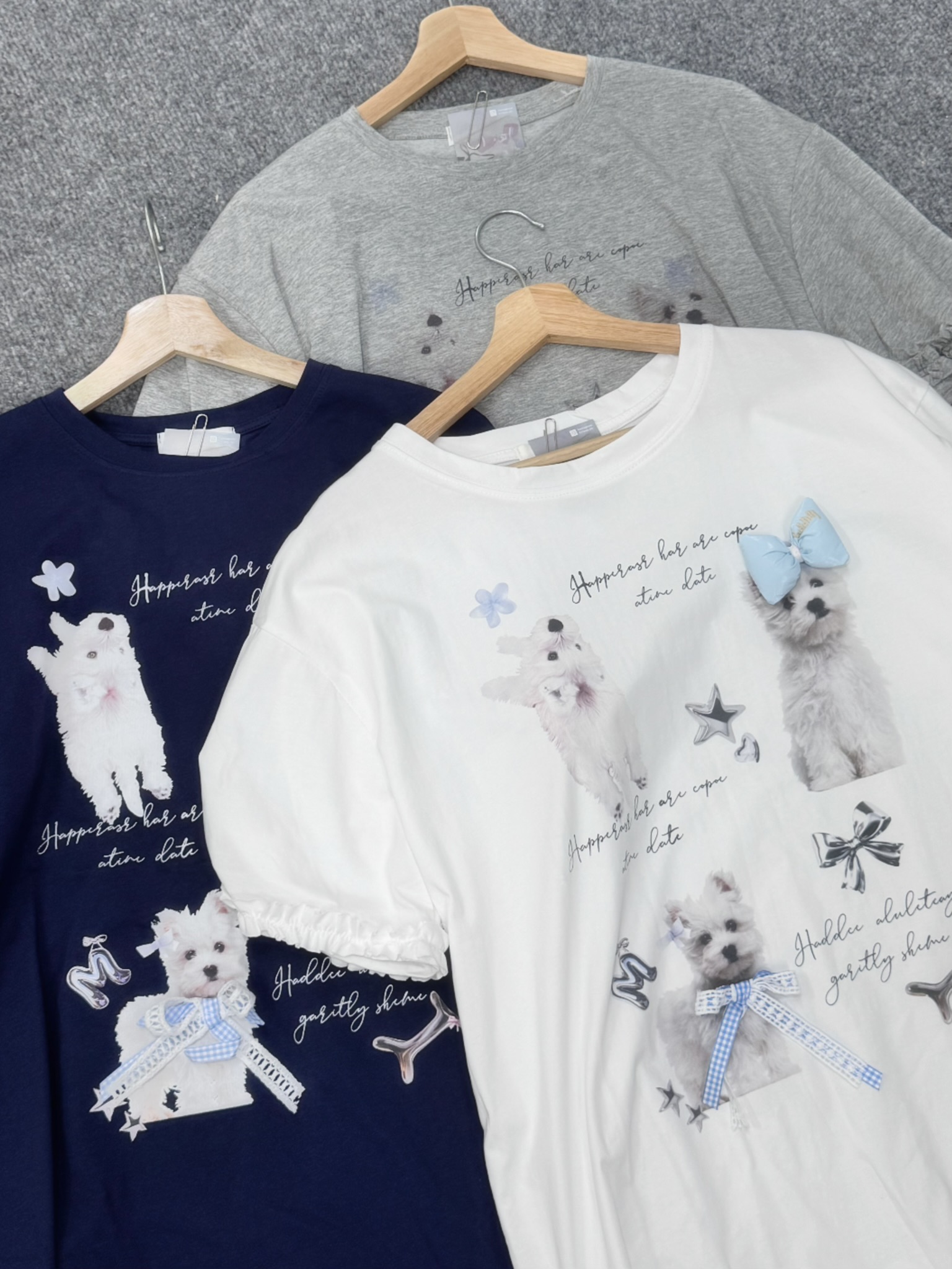 #T0601可愛狗狗拼接荷葉邊T恤（3colors)-立體蝴蝶結活動式可調整