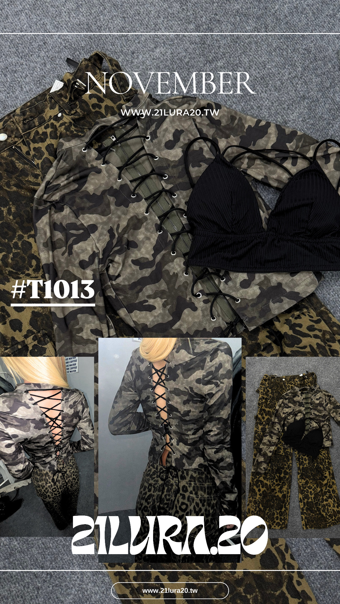 ＃T1013迷彩綁帶露背上衣
