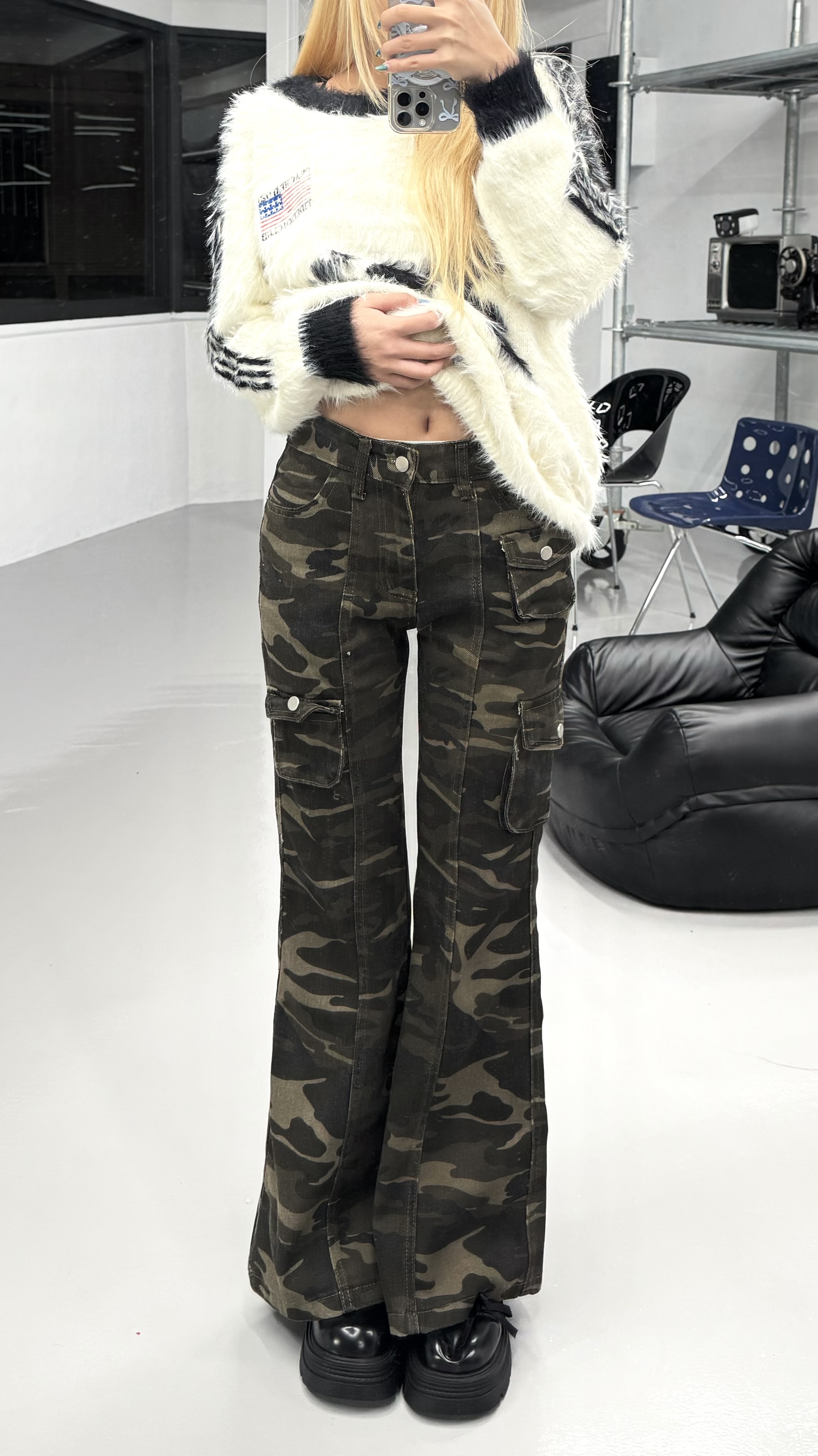 #B1203 迷彩工裝顯瘦褲