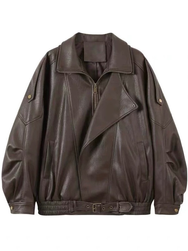 #J1004 復古大翻領顯瘦皮外套（3colors)