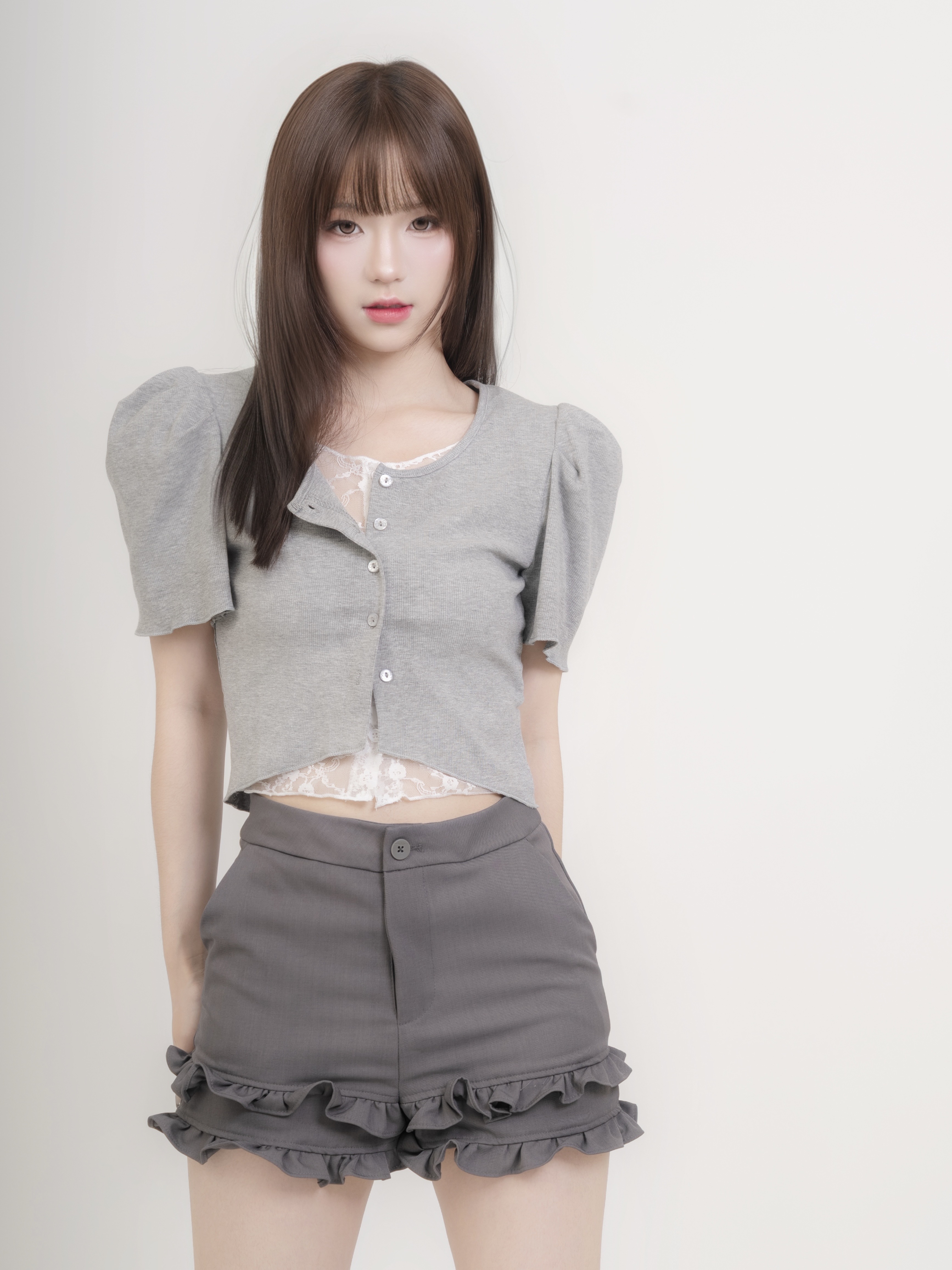 #T0612蕾絲拼接假兩件鈕扣上衣（3colors))
