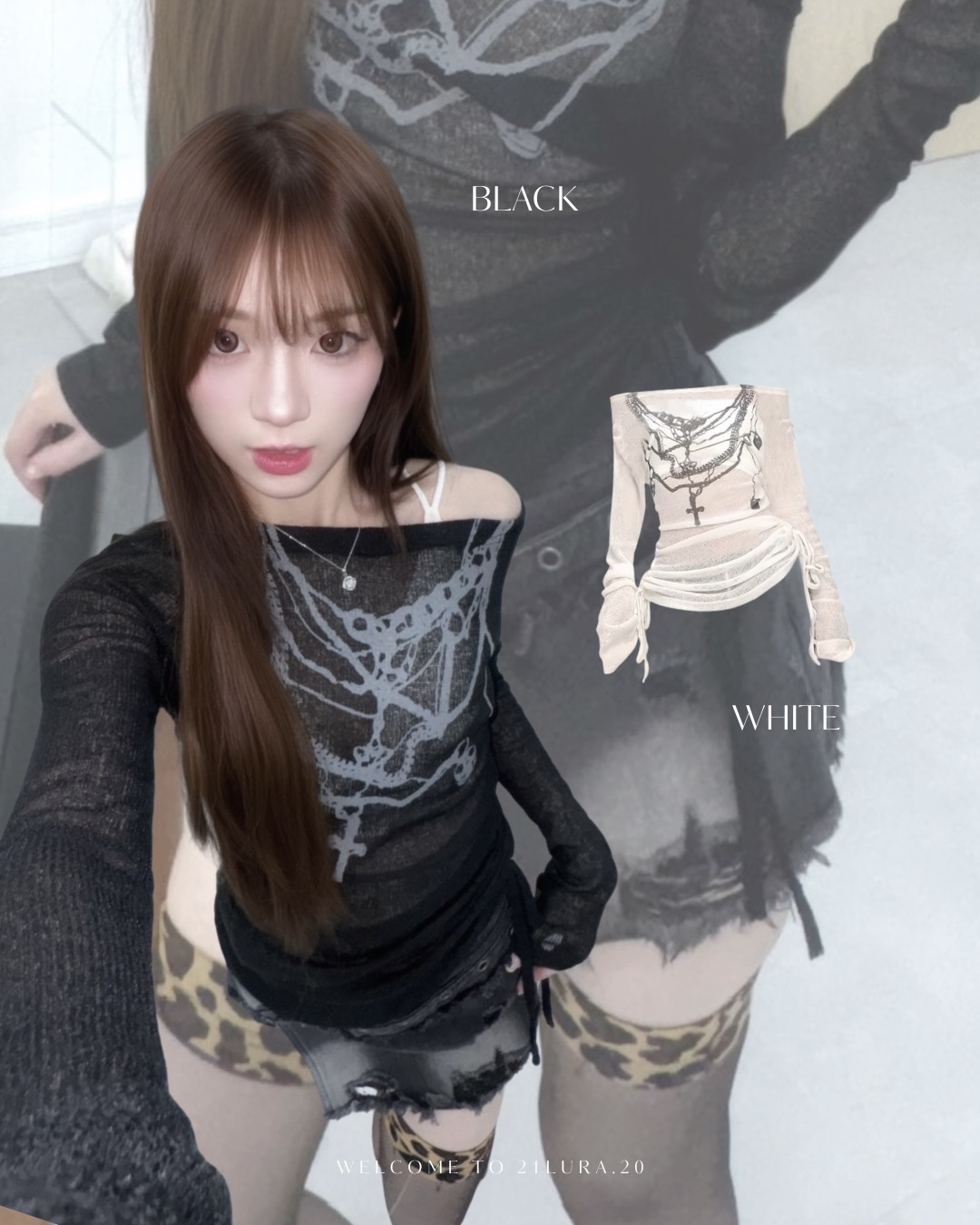 #T0904 Y2K美式復古透視上衣